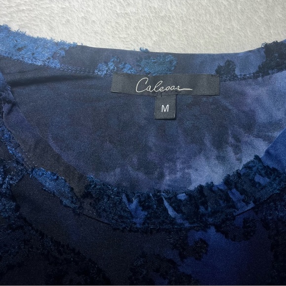 Caleaaa Elegant Blue Tie Dye‎ Short Sleeve Women's Top Sz M - Picture 3 of 7